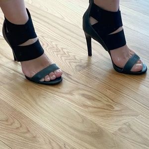 Strappy Black & Green Heels
